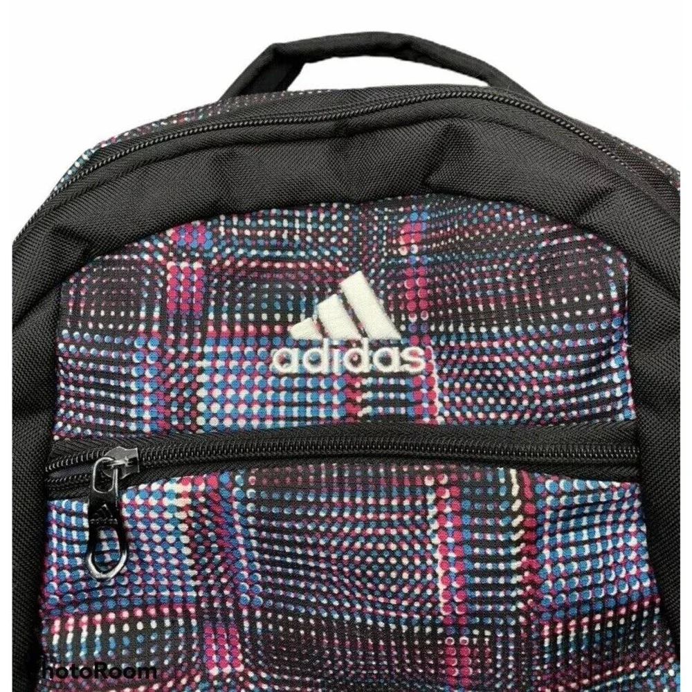Adidas Black Blue White Pink Backpack w/‎ Laptop Sleeve & Load Spring Straps